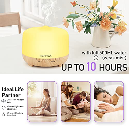 Happtws 500Ml Essential Oil Diffuser Set - Cold Mist Humidifier And Diffuser 2-In-1, 4 Timers And 7 Color Settings, No Water Auto Shut Off, Suitable For Room, Yoga Room, Office #TOP4