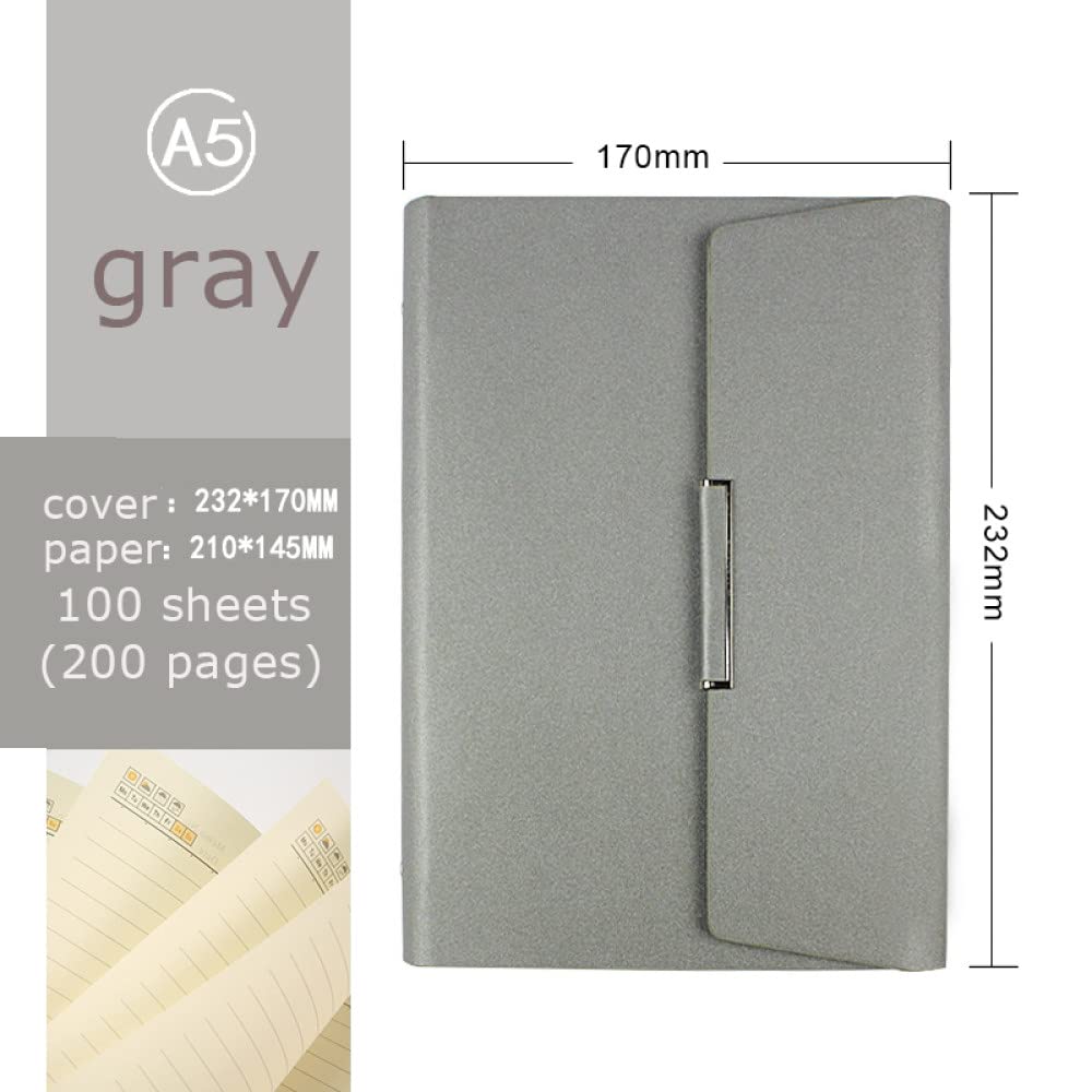 Quaderno A Spirale in Pelle A5 con Copertina Rigida Organizzatore 6 Raccoglitore ad Anelli Cancelleria per Ufficio Blocco Note per Affari Quaderno,Grigio,1pz