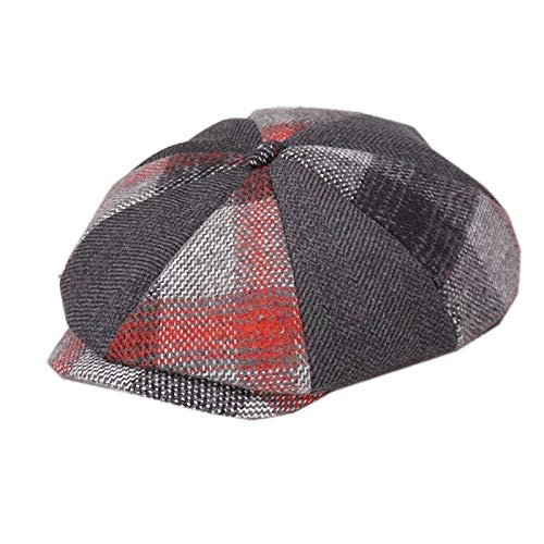Preisvergleich Produktbild LINGZIA Zeitungsjungenkappe Männer Frauen, achteckige Kappe Tweed Panel Plaid britischer Stil Vintage Flat Cap Baskenmütze L (58 cm-61 cm) Patchwork