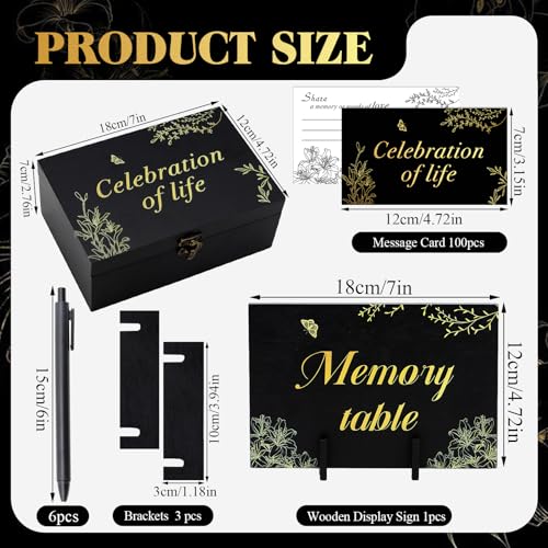 Image of Celebration of Life Memory Box Set with 100Pcs Share a Memory Cards for Funeral and 6 Pens, 2 Wood Sign, Memorial Decorations for Funeral Favors, Elegant Funeral Memory Box for Memorial Service
