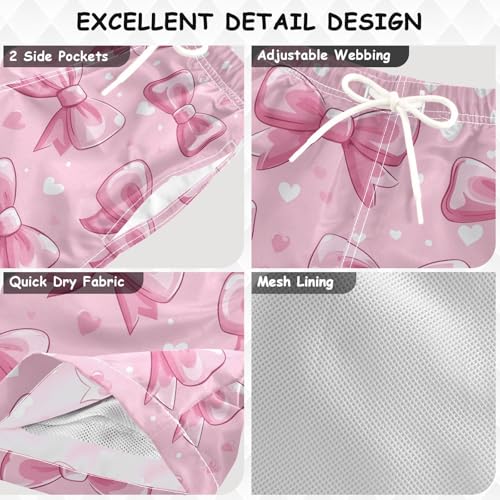 Pigsaly Boys Swim Trunks Charming Hearts Pink Bow Boys Board Shorts Swimsuit Swimwear Summer Bathing Suit 2T3