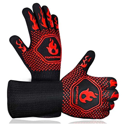Homemaxs BBQ Gloves,Oven Gloves1472℉ Extreme Heat Resistant, Food Grade Kitchen Grill Gloves, Silicone Non-Slip Cooking Gloves for Barbecue, Cooking, Baking, Welding, Cutting, 14 Inch