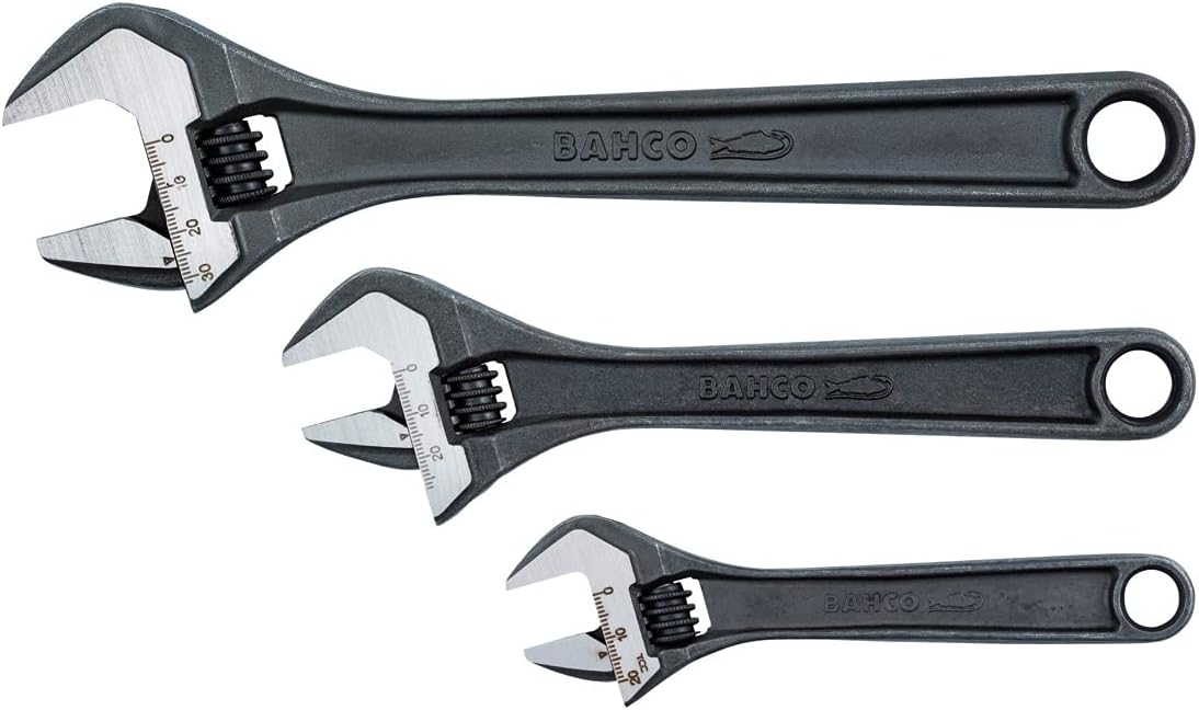 Bahco Adjustable Spanner Triple Pack Contains 8070 8071 8072 16 Degree Head Angle. Black
