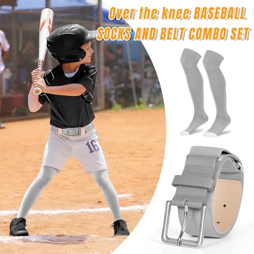 Image of XZQTIVE Baseball Socks and Belt Combo,Over the Knee Softball Socks and Belt,Knee High Football Socks for Kids Youth Adults
