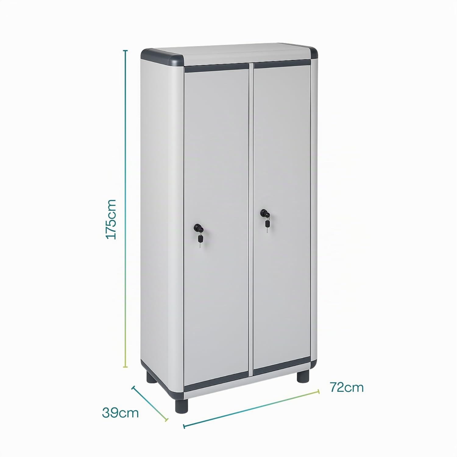 VIRSUS Mobile Spogliatoio a 2 ANTE in PVC di colore Grigio, Misura 72x39x175 cm, Armadietto con serratura a chiave, ganci appendiabiti, piedini antiscivolo, Made in Italy -1912