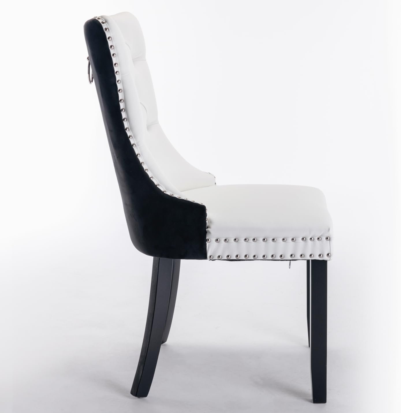 Dining Chairs Set of 2, PU Leather Upholstered Dining Room Side Chairs with Button Tufted Back, Nailhead Trim & Wooden Legs, Modern Counter Height Bar Stools for Home Kitchen Island, White+Black