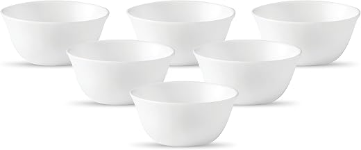 La Opala Diva, Ivory Collection, Opal Glass Vegetable Bowl Set 6 pcs, Plain White