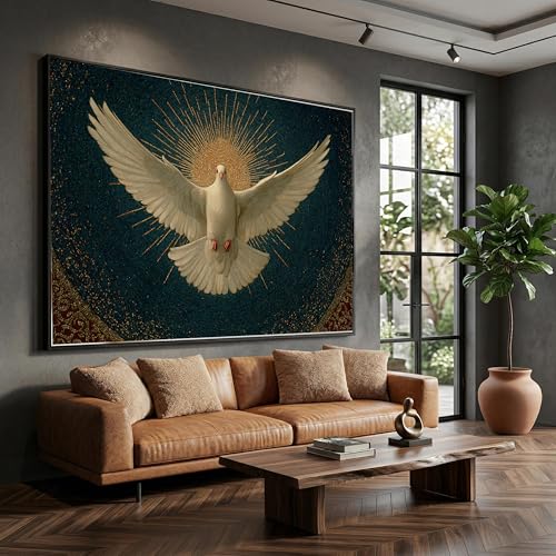 Peinture sur toile colombe blanche en vol style nordique 50x70cm sans cadre