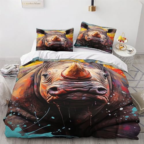 Parure de lit rhinocéros housse de couette microfibre douce ado 200x200 - 4