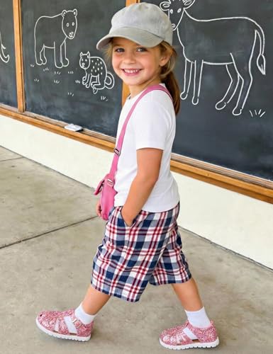 Image of QIY Toddler Girl Sandals Little Kids Summer Dress Shoes Open Toe Flats Princess Sandals for School Beach Party