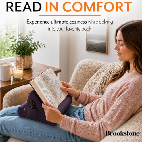 Image of Brookstone Tablet Lap Cushion - Tablet /Phone /Ebook Holder for Bed, Flights, and Travel, Memory Foam Lap Desk for Reading and Hands Free Viewing, Compatible iPad and Kindle Accessories, Purple