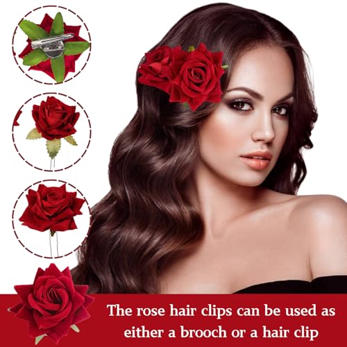 Set de 4 broches de pelo flor rosa roja miniatura 4