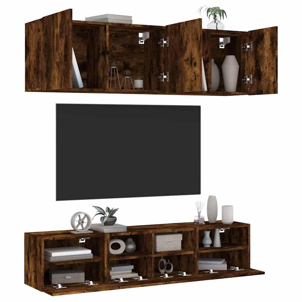 Set di 5 mobili da parete per TV, in rovere affumicato