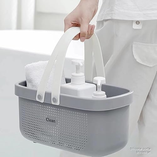 Miniatura 3 de LAIGOO Cesta de almacenamiento de plástico gris con asas, organizador de almacenamiento de ducha para baño, dormitorio universitario, cocina,