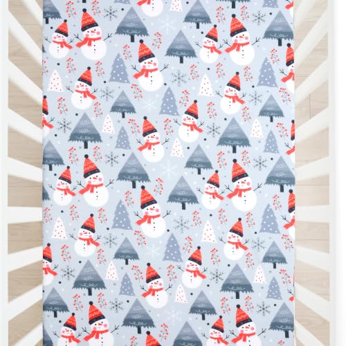 Image of JISEN Christmas Fitted Crib Sheets for Boys Girls 52x28 Inch Snowman Grey