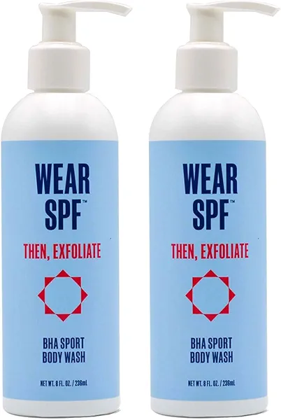 WearSPF BHA Sport Body Wash – 1% Salicylic Acid for Bacne, Exfoliating & Refreshing, 8 oz 2-pack