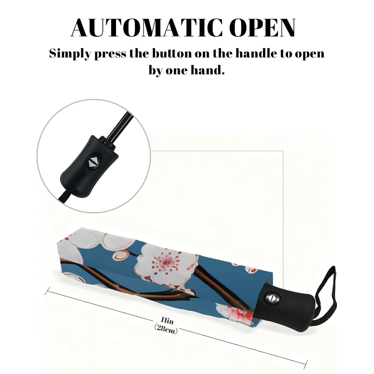 Ombrello pieghevole da viaggio con fiori di ciliegio giapponese retrò ombrello compatto antivento impermeabile con protezione UV rivestimento nero leggero 8 stecche portatile per pioggia sole