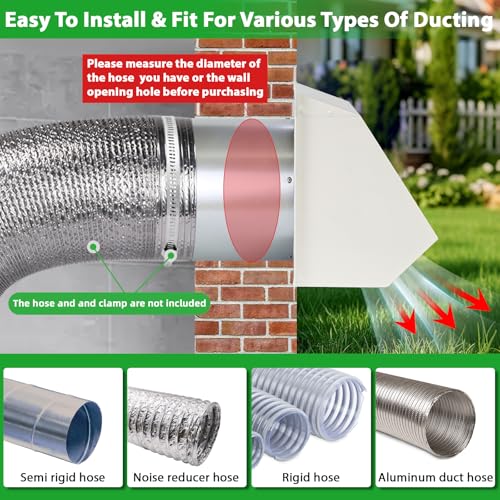 Image of 8 Inch Hooded Wall Vent with Screen and Damper,Outdoor Wall Exhaust Vent Cover Wall Cap for Exterior Kitchen Range Hood Ventilation Dryer HVAC Duct Air Exhaust, Galvanized Steel, White