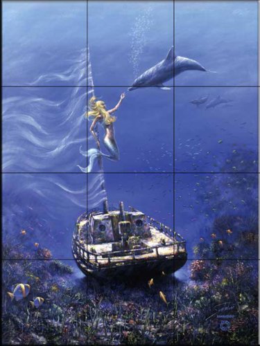 Ceramic Tile Mural - Mermaid Sailing - by Sambataro