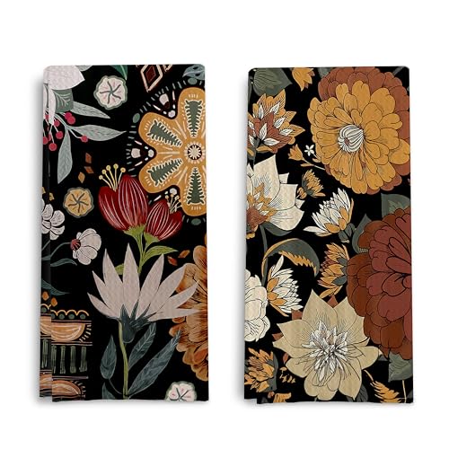 Qpenm Abstract Floral Kitchen Dish Towels - Vintage Waffle Weave...