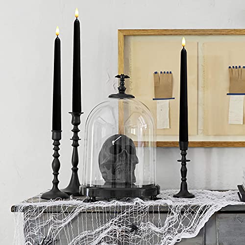 Image of NONNO & ZGF 4 Pack Black 11'' LED Wax Covered Taper Candles, Use 2-AA Battery(not Included Runs 200 Hours,Remote Control, Flameless Battery Operated Decor Candle, Warm White LED