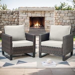 Patio Furniture Chairs Outdoor Chair Wicker Patio Furniture Set of 2PE Rattan Patio Seating with Cushions for Deck Porch Balcony Backyard GardenBrownBeige