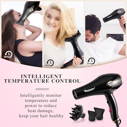 VAGARY 6685G Professional Salon Hair Dryer 2200w with Icd Display,Negative Ionic Blow Dryer,Powerful AC Motor Blow Dryer,Low Noise Hair Dryers,2 Speeds and 2 Heat Settings 1 Cool Shot Button - Image 3