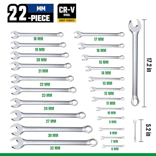 SK Combination Wrench Set, Metric 6 to 32mm, 22-Piece, SuperKrome Finish, Premium CR-V Construction, with Rolling Pouch - Image 4