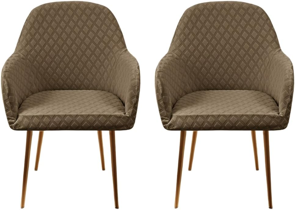 Dining Room Chairs with Armrest, High Elasticity Curved Back Chair Cover, Kitchen Chair Protector, for Home Living Office Decor,Coffee,2PCS