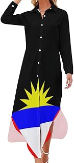 Womens Casual Long Sleeve Shirt Dress Brazilian Flag Button Down Maxi Dresses
