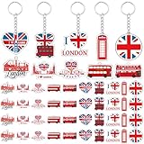 Trnayi 50 Pcs London Souvenirs Acrylic Keychain Gifts Bulk London Keychain Bus Telephone Booth British Flag Travel Souvenirs
