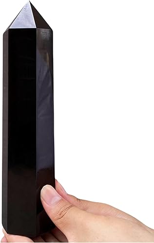Miniatura 3 de Varitas de cristal curativo de obsidiana negra de 7.2 pulgadas, torre de obelisco de cristal, varita de cristal puntiaguda hexagonal, piedras