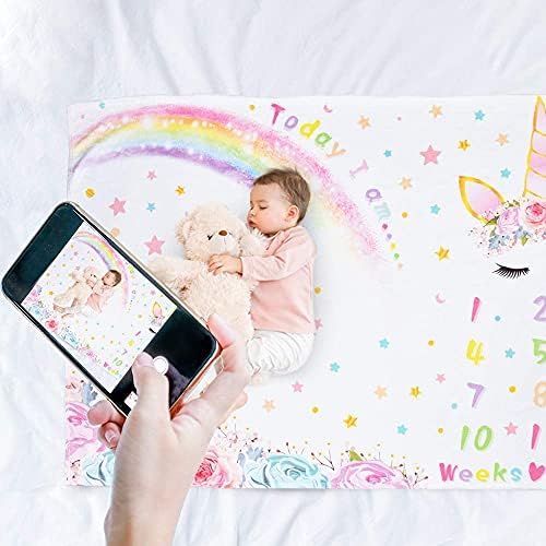 WERNNSAI Unicorn Baby Milestone Blanket - 150 x 100cm Soft Fleece Photography Background Blanket Weekly Monthly Girls Infant Quilt Newborn Blanket