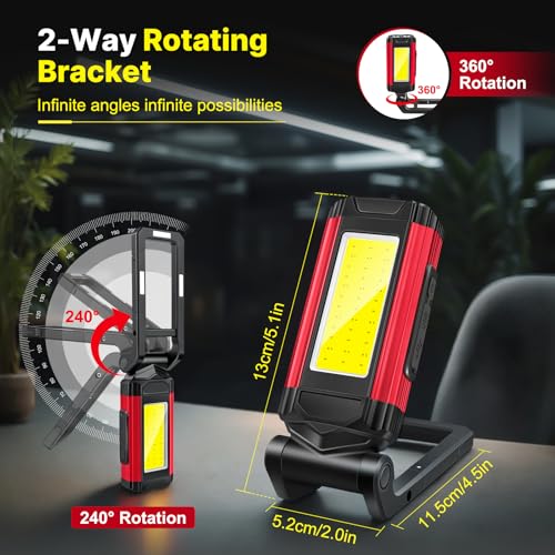 Image of Magnetic Work Light Rechargeable Flashlight Portable Led Work Light 7 Flashlight Modes with Rotatable Stand Magnetic Base Type-C Charging for Car Reparing Camping Emergency Hunting Pack of 2