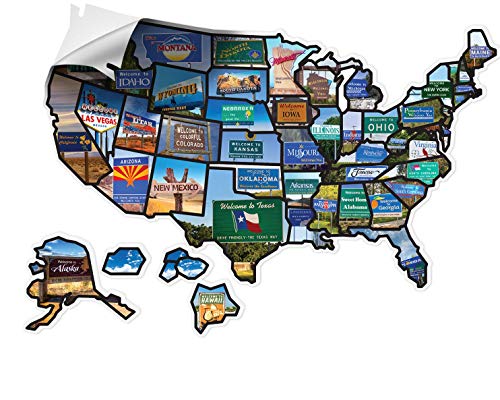 Wander Camp RV State Sticker Map 21x15in, USA Decals
