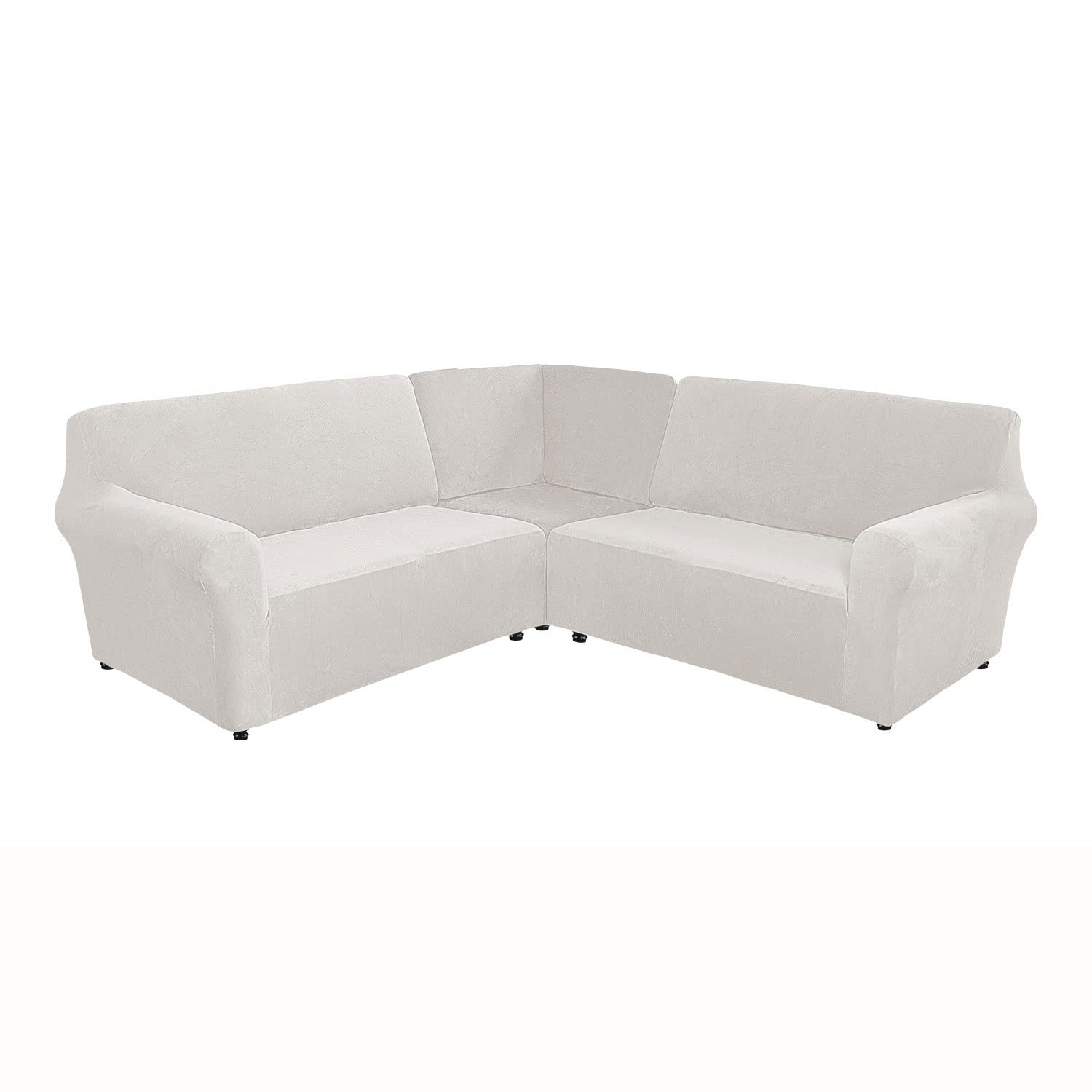 YLZBA L Shape Velvet Stretch Recliner Corner Sofa Cover, 5 Seat L-Shaped Sectional Corner Sofa Covers,Velvet Stretch L Shape Sofa Slipcovers Washable Furniture Sofa Protector for Corner Sofas(White)