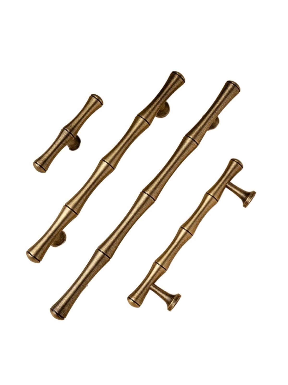 Qvorlth Vintage Cabinet Pulls Solid Antique Brass Handle Bamboo Kitchen Cabinet Pull Wardrobe Drawer Knob(842-96-HGT)