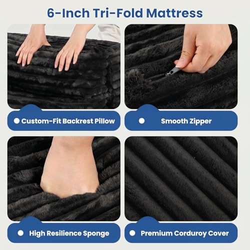 Image of Erament Tri-Fold Futon Sofa Bed, 6 Inch Foldable Floor Couch, High-Density Foam Convertible Sleeper Sofa with Removable Washable Corduroy Cover, Portable Floor Mattress for Living Room