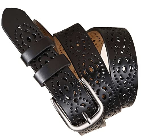INOGIH Women’s Vintage Hollow Flower Leather Belt with Metal Pin Buckle for Jeans Pants3