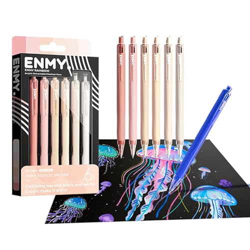 ENMY 6 Colors Acrylic Gel Pens, 0.7mm Fine Tip Retractable Colored Pens by ENMY - Used condition - CA$16.47