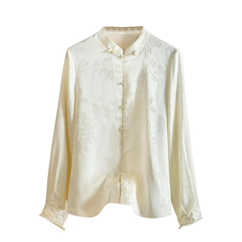 Chemisier rétro en soie jacquard haut de gamme pour femme éblouissante