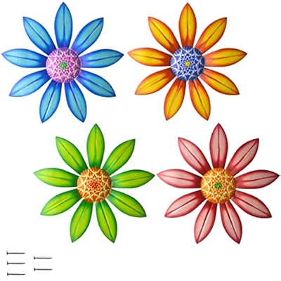 Gooyule Metal Flower Decor, 4 Pack Metal Flowers Wall Decor Colorful Flower Wall Art 6.5" Metal Floral Wall Decor Indoor Outdoor Hanging Wall Decor Metal Wall Decor Set for Home Office Garden Yard