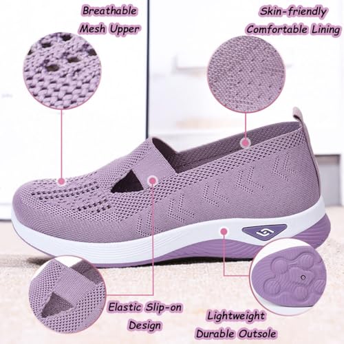 Beemoda Women's Casual Breathable Slip On Orthopedic Walking Sneakers, Orthowalkway Uplift Shoes Woven for Balance Woman2
