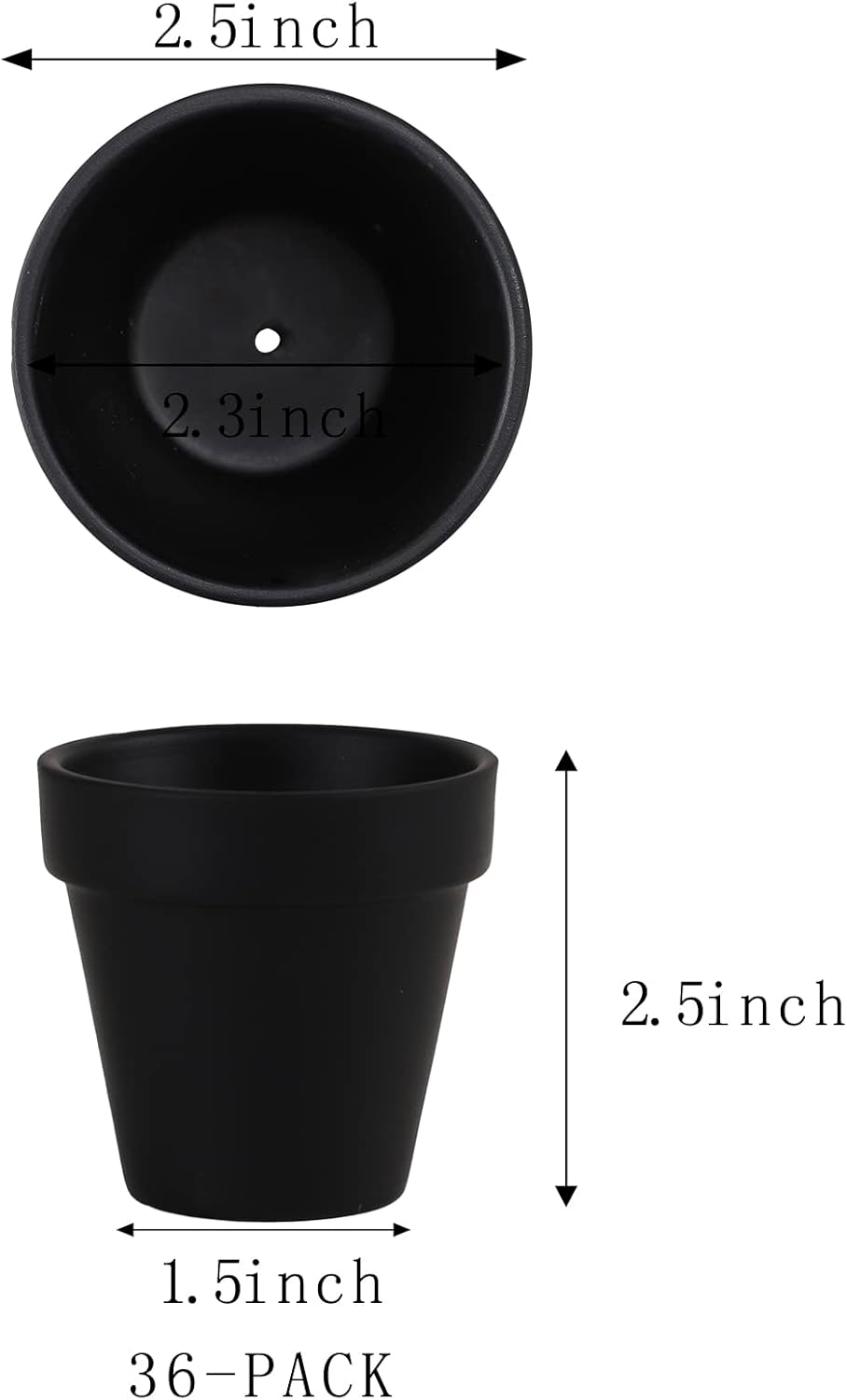 36 PCS Small Mini Black Clay Pots with Drainage Holes, 2.5inch Terra Cotta Pot Clay Ceramic Pottery Planter, Succulent Nursery Pot/Cactus Plant Pot, for Indoor/Outdoor Plants, Crafts, Wedding Favor