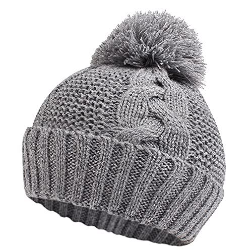 Image of JANGANNSA Winter Knit Baby Hat Twist Warm Beanie for Boys Girls Infant Toddler Baby Beanie with Pompom