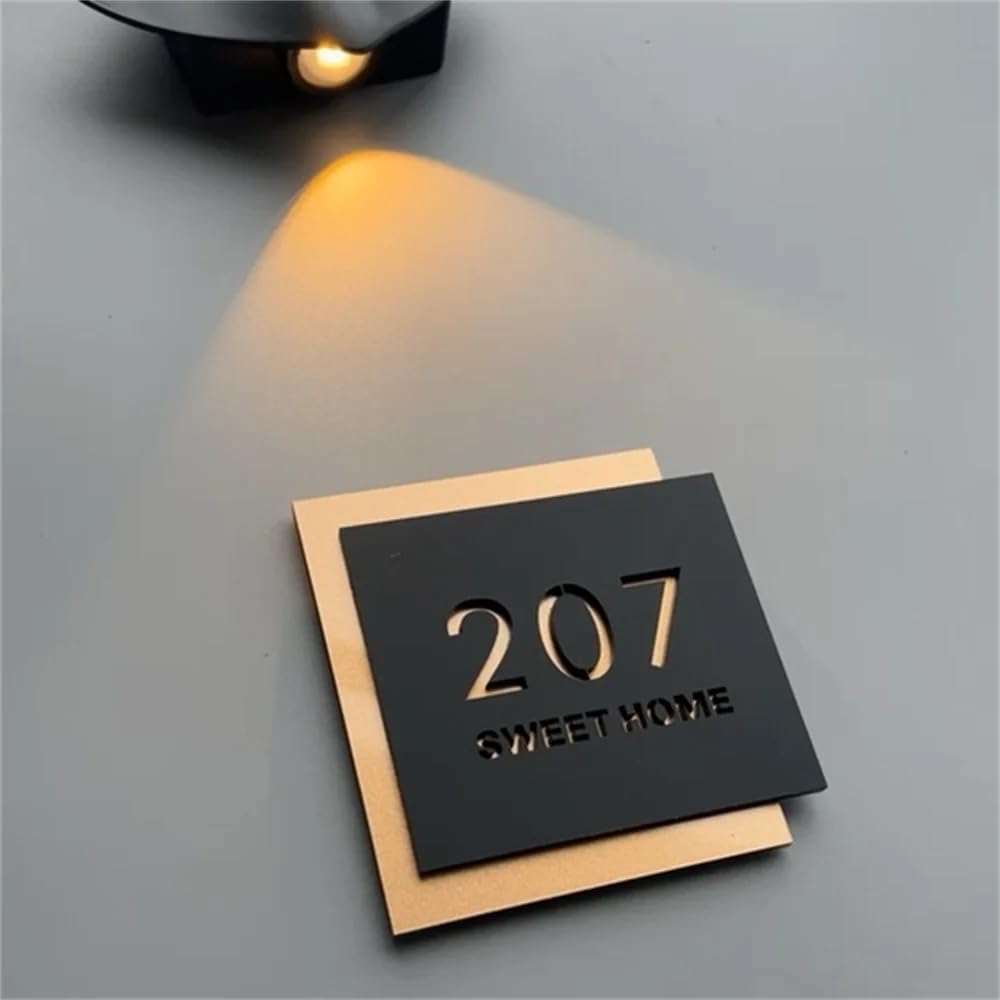 Targhette personalizzate acrilico 3D nero oro Numero civico Segno con nome strada fonte moderna Segno di indirizzo negozio