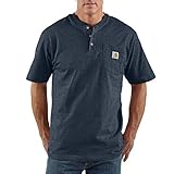 Carhartt Men's Workwear Pocket Short Sleeve Henley Midweight Jersey Original Fit, Dark Cobalt Blue Heather, Large