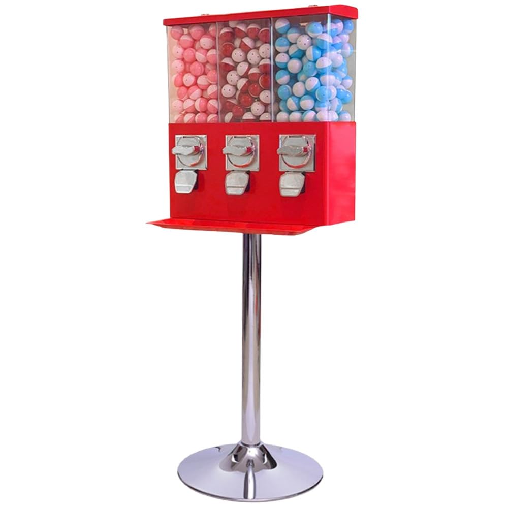 ShaiVrissian Triple Gumball Vending Machine with Coin Mechanism Red