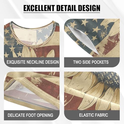 senya Short Sleeve Pajamas Sets Summer Cotton Sleepwear Vintage Sunflower with American Flag4