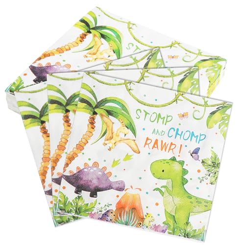 Lot de 40 Serviettes Anniversaire Dinosaure 3 Couches,Serviettes en Papier Dino Party Enfant Happy...